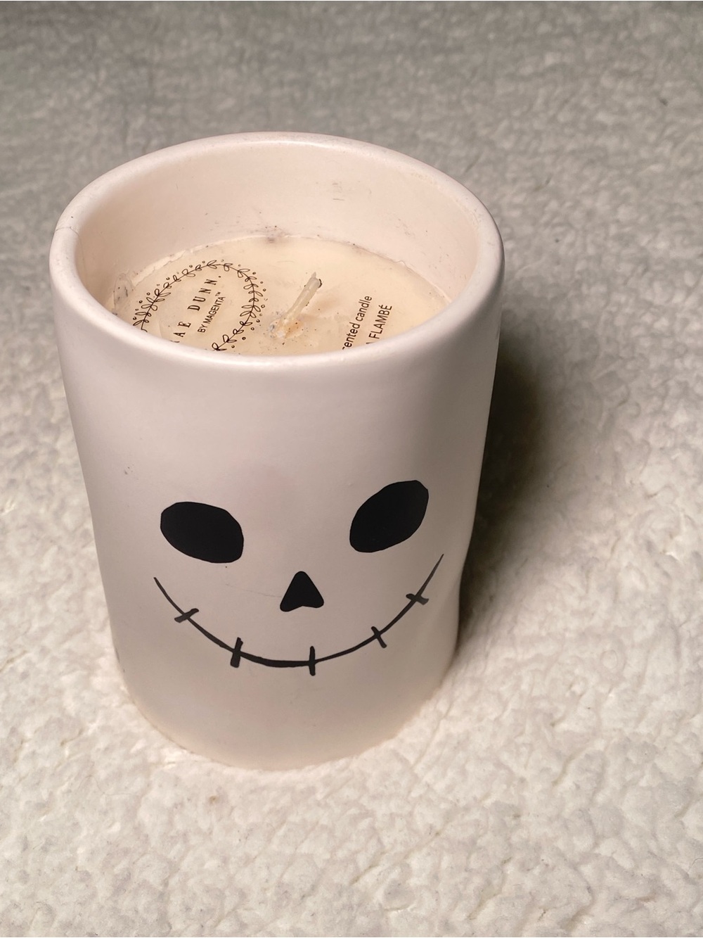 NWOT Rae Dunn White Ceramic Skull Face Candle Holder